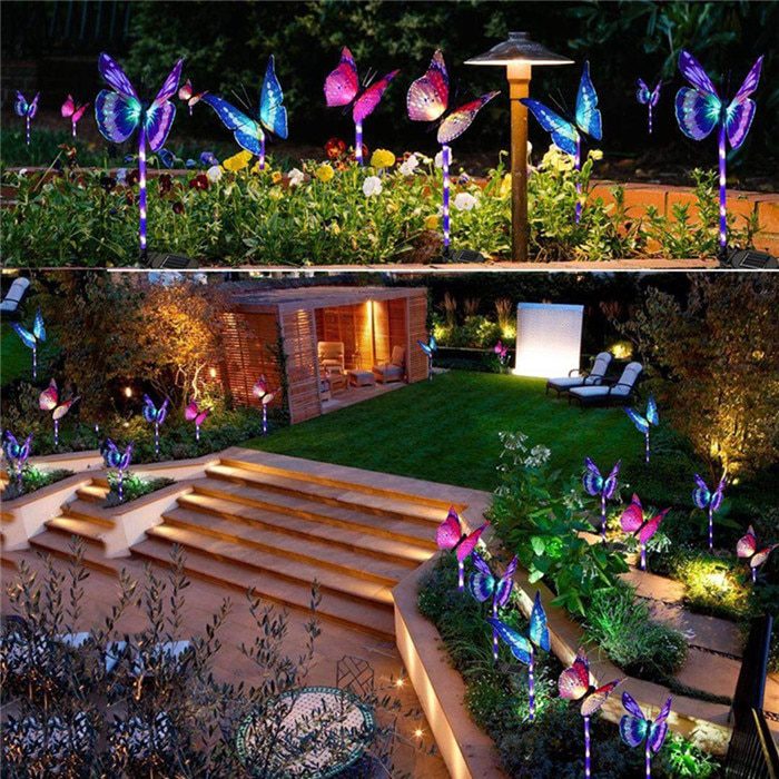 3 Pack Butterfly Solar Garden Light Outdoor Solar Stake Light Multi-color Changing LED Garden Light For Patio Backyard Lawn Path