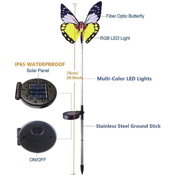 3 Pack Butterfly Solar Garden Light Outdoor Solar Stake Light Multi-color Changing LED Garden Light For Patio Backyard Lawn Path