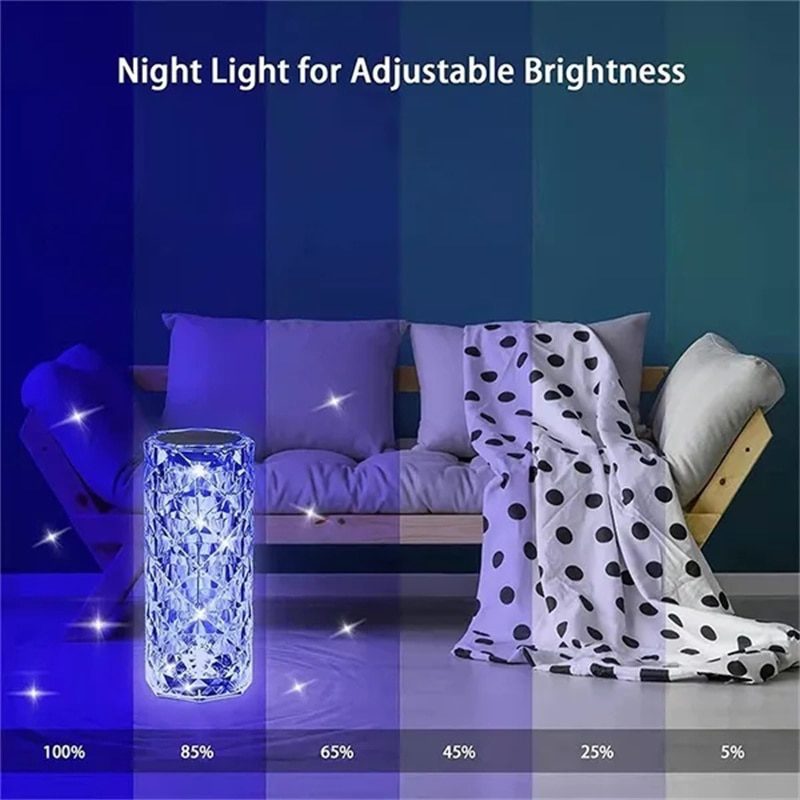 LED Crystal Table Lamp Rose Light Projector 3/16 Colors Touch Adjustable Romantic Diamond Atmosphere Light USB Touch Night Light