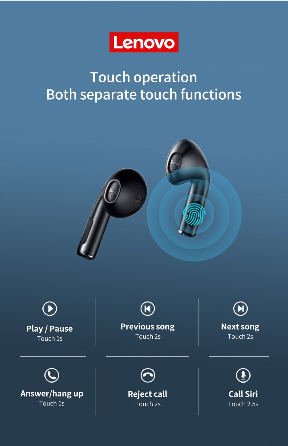 Lenovo Original HT38 Bluetooth 5.0 TWS Earphone Wireless Headphones Waterproof Sport Headsets Noise Reduction Earbuds with Mic