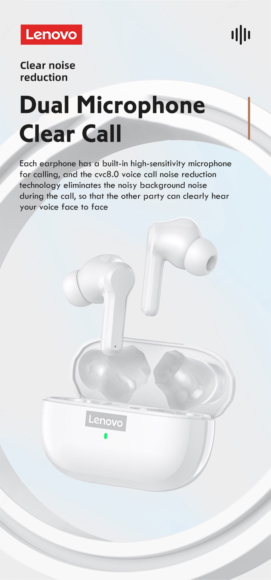 Original Lenovo LP1S TWS Earphone Wireless Bluetooth 5.0 Headphones Waterproof Sport Headsets Noise Reduction Earbuds with Mic