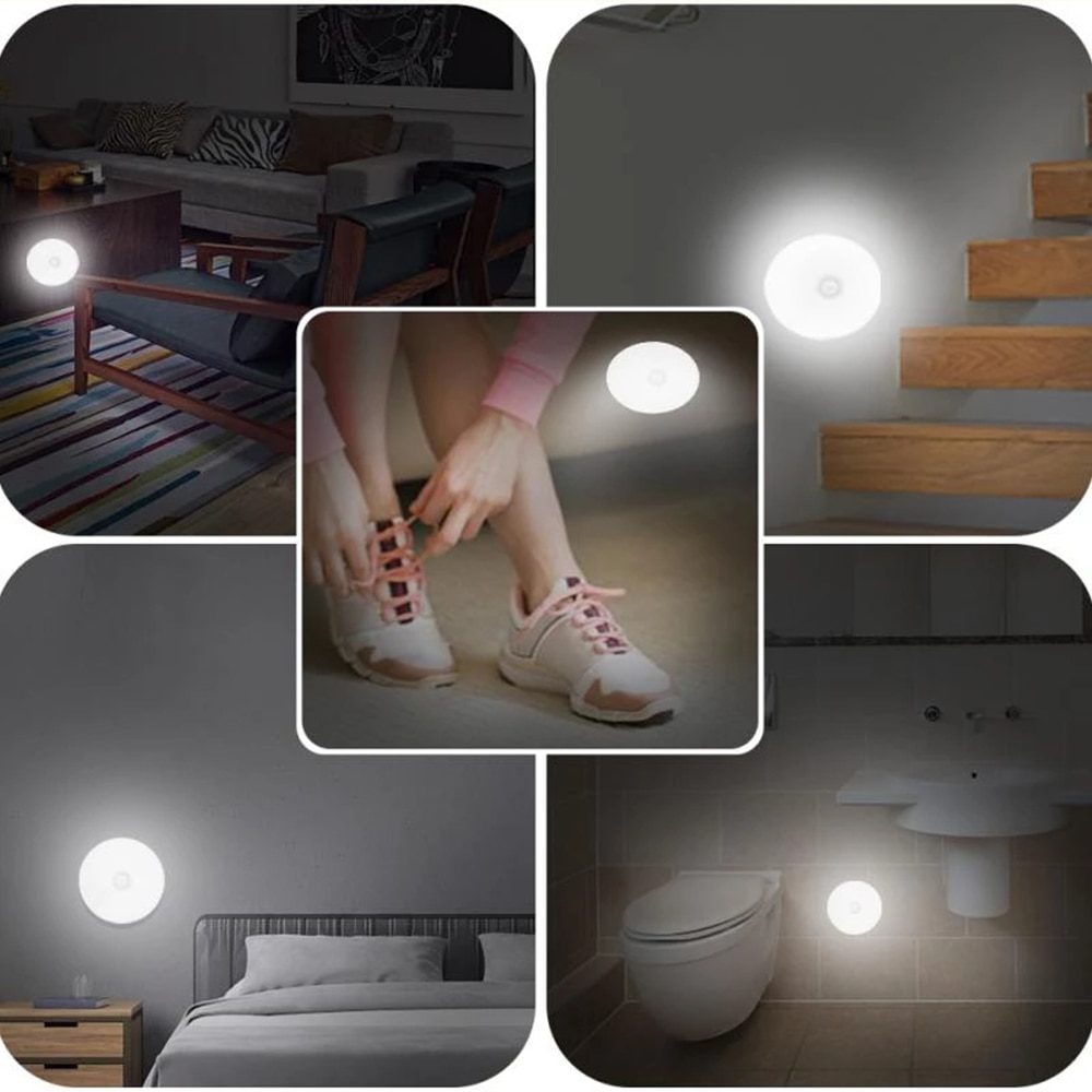 PIR Motion Sensor LED Night Light USB Rechargeable Human Induction Kitchen Cabinet Bedroom Wardrobe Corridor Night Lamp