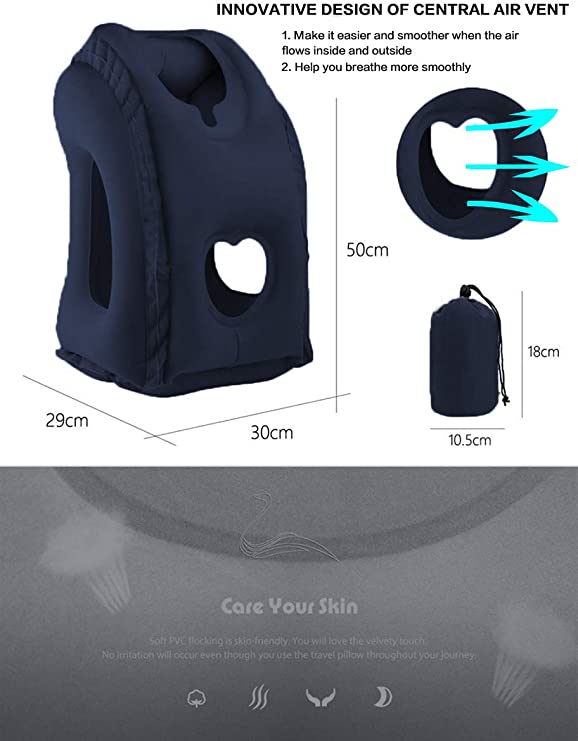 Inflatable Travel Pillow for Airplane Car Bus Office