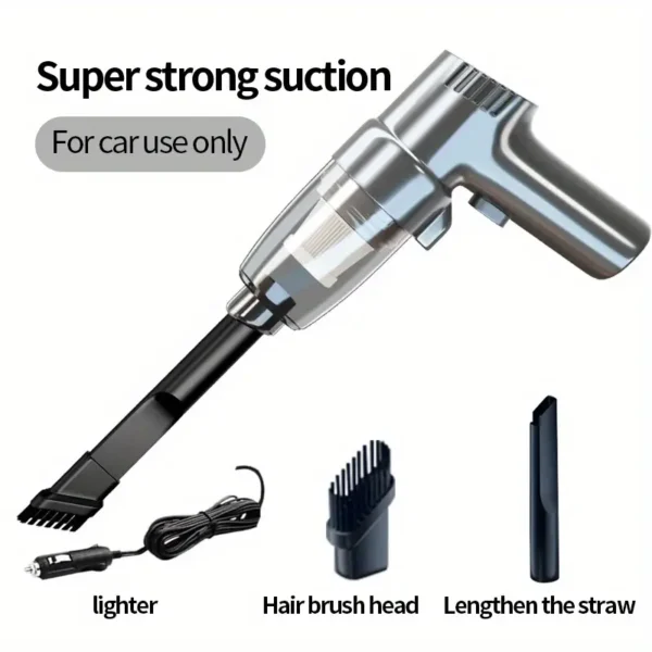 Gray High-Power Car Cleaner: Dual-Purpose Handheld Car Vacuum