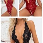 Women's Sexy Lace Lingerie Set: Deep V Bra & Bodysuit