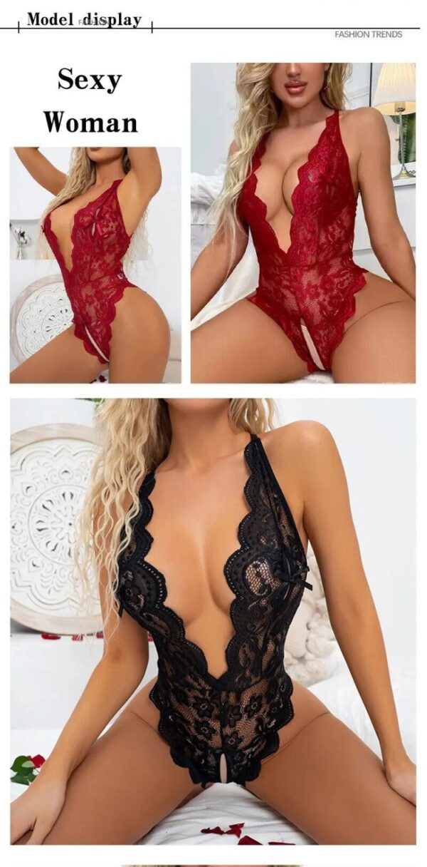 5 Women's Sexy Lace Lingerie Set: Deep V Bra & Bodysuit