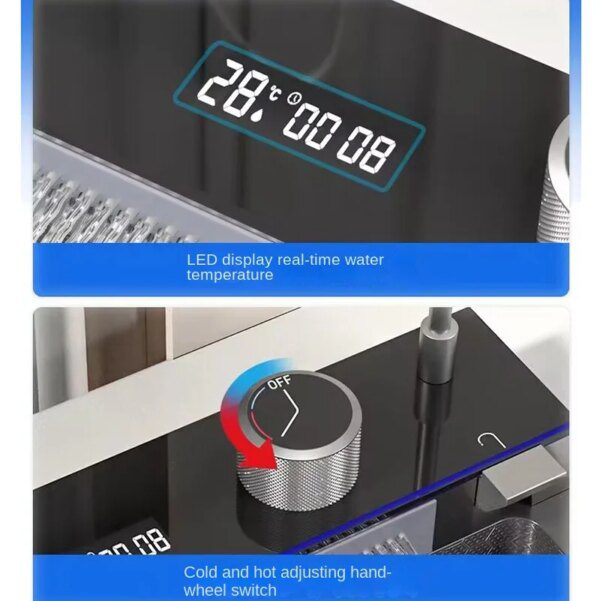 55830-kjg0op.jpg Honeycomb Digital Display: Waterfall Kitchen Sink, Soap Dispenser, Cup Washer Stainless Steel Set