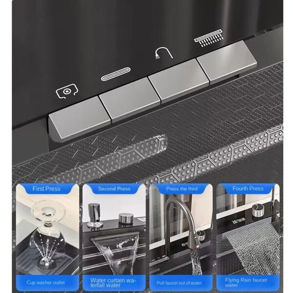 55830-ruhyps.jpg Honeycomb Digital Display: Waterfall Kitchen Sink, Soap Dispenser, Cup Washer Stainless Steel Set