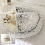 Round Pet Bed: Soft Plush with 2-in-1 Nest Cave Design