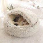 Round Pet Bed: Soft Plush with 2-in-1 Nest Cave Design