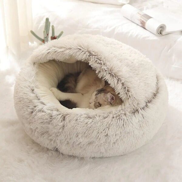 56158-iqgwvo.jpg Round Pet Bed: Soft Plush with 2-in-1 Nest Cave Design