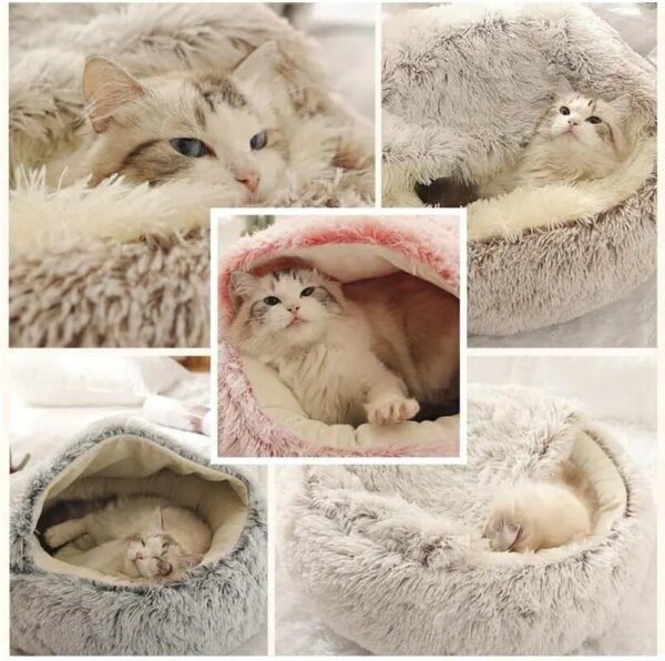 56158-j4fry4.jpg Round Pet Bed: Soft Plush with 2-in-1 Nest Cave Design