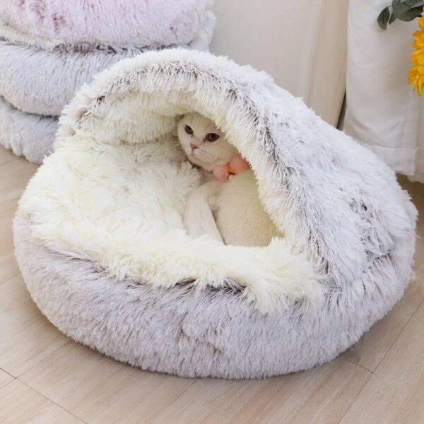 56158-q4csez.jpg Round Pet Bed: Soft Plush with 2-in-1 Nest Cave Design
