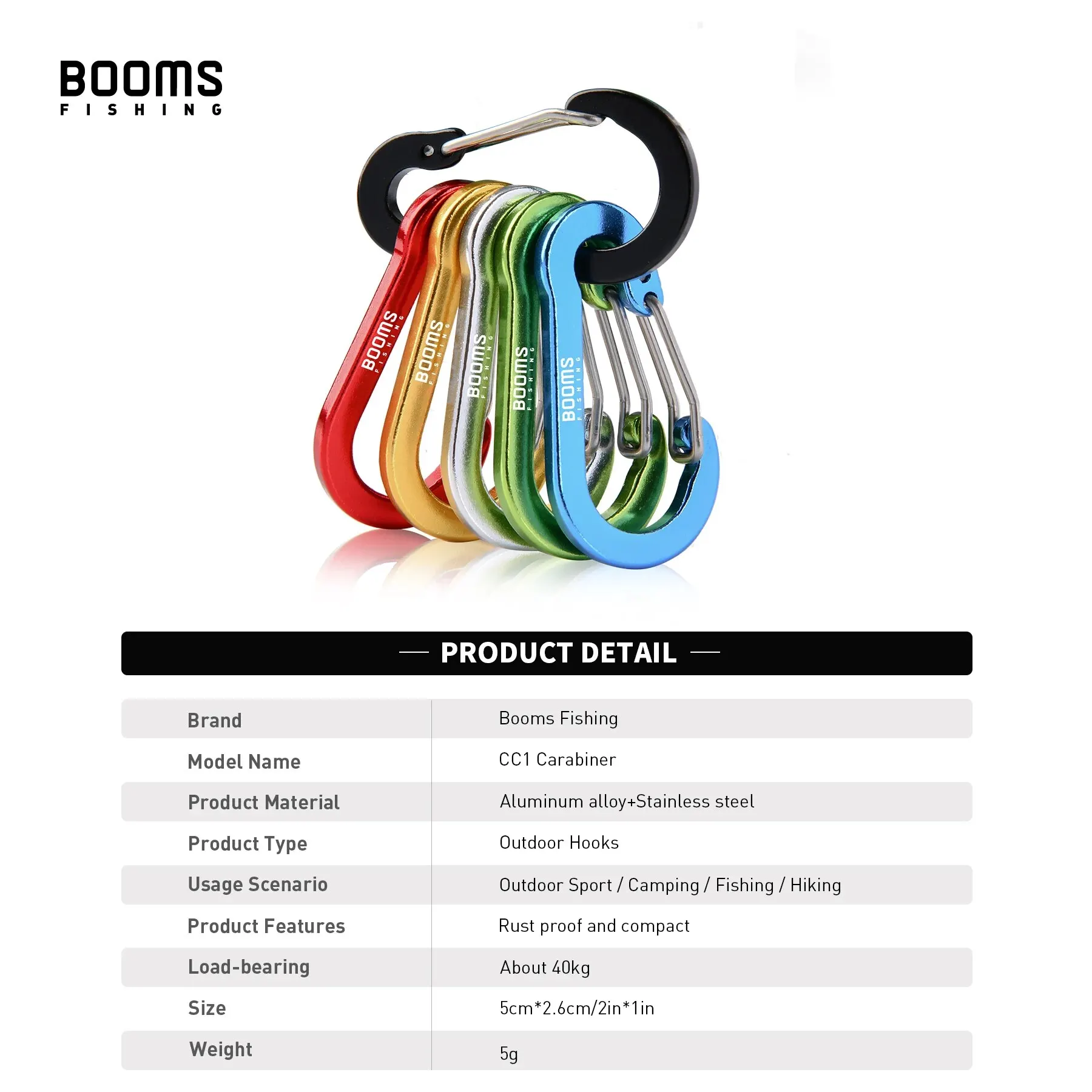 Booms Fishing CC1 6Pcs Aluminum Alloy Carabiner Keychain Set