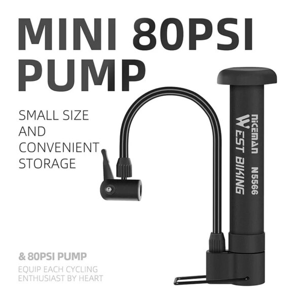 57207-u4rp2p.jpg WEST BIKING MTB Bicycle Pump: 80 PSI, Manual Tire Inflator