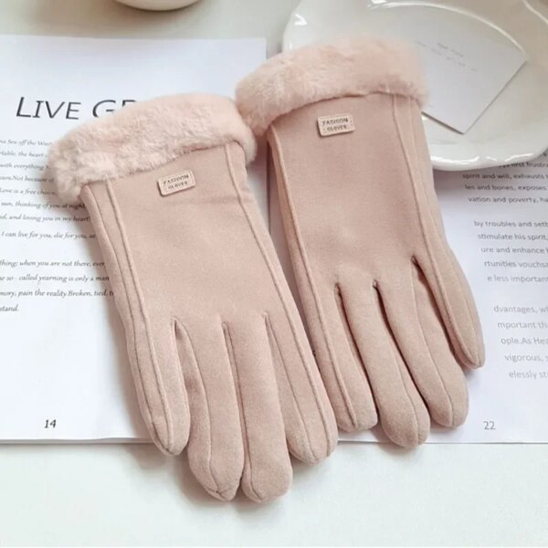 57294-hadled.jpg Winter Plush Gloves for Women: Fashionable & Warm