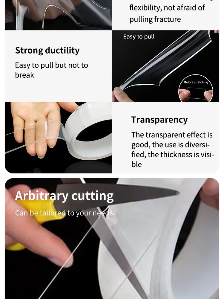 Nano Waterproof Transparent Double-Sided Adhesive: Reusable