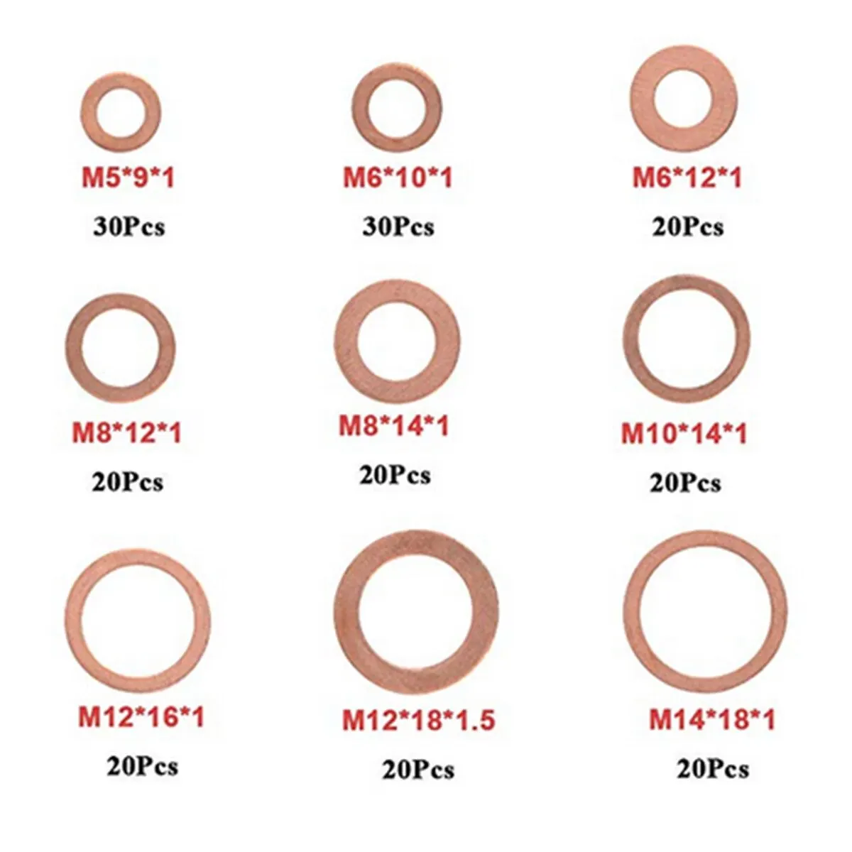 Copper Washer Gasket Nut and Bolt Set: Assorted Sizes