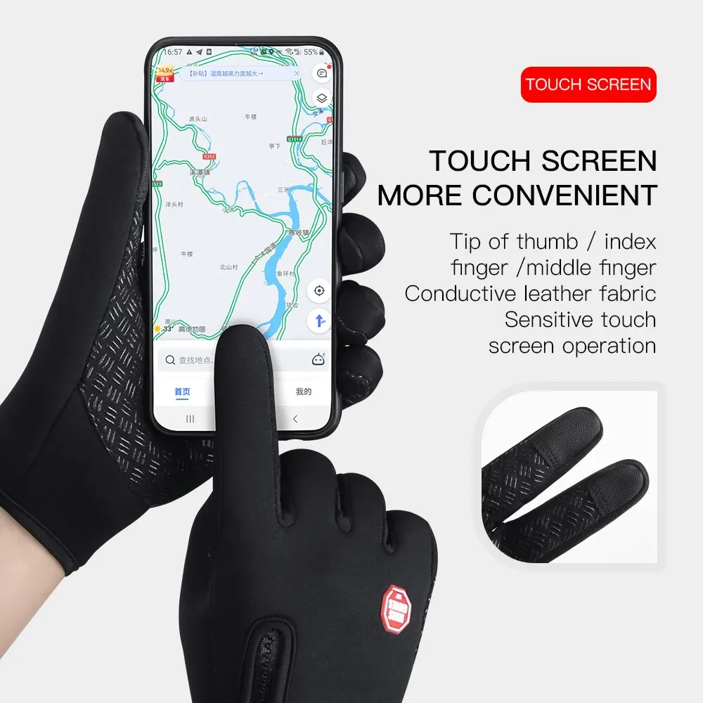 Touchscreen Fleece Blue Black Warm Gloves: Waterproof & Windproof