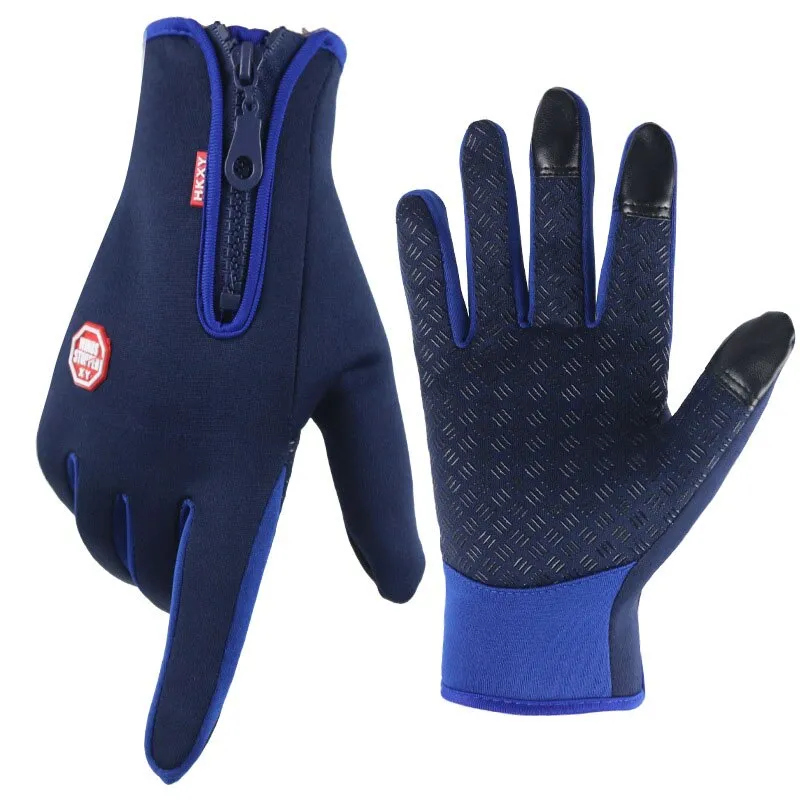 Touchscreen Fleece Blue Black Warm Gloves: Waterproof & Windproof