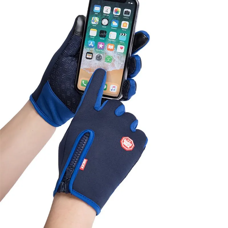 Touchscreen Fleece Blue Black Warm Gloves: Waterproof & Windproof