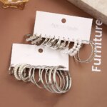 12pcs Vintage Style Alloy Earrings Set: Geometric & Fake-Pearl