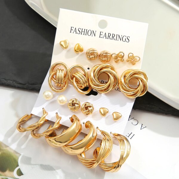58050-1s2efn.jpg 11 Pairs Fashion Zinc Alloy Earrings Set: Faux Pearl & Geometric Designs