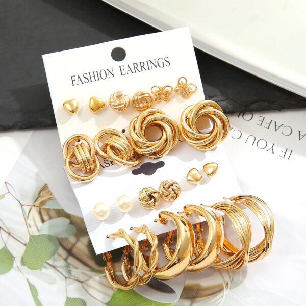 58050-jxf1tf.jpg 11 Pairs Fashion Zinc Alloy Earrings Set: Faux Pearl & Geometric Designs