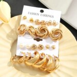 11 Pairs Fashion Zinc Alloy Earrings Set: Faux Pearl & Geometric Designs