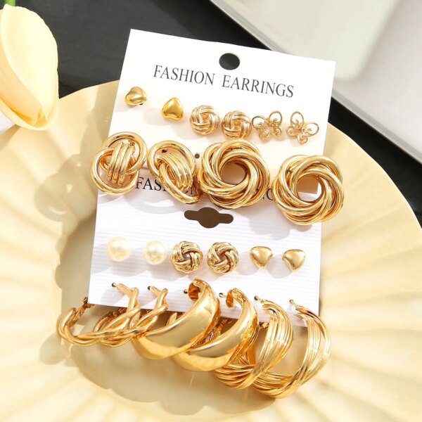 58050-qmnd3c.jpg 11 Pairs Fashion Zinc Alloy Earrings Set: Faux Pearl & Geometric Designs