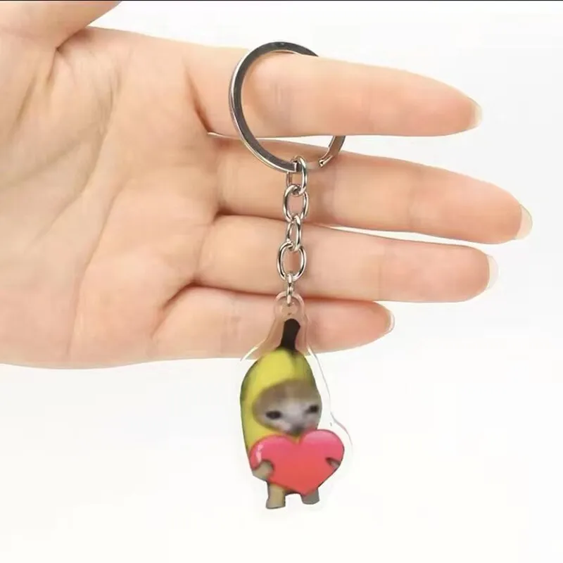 DIY 6 Pcs Cartoon Kawaii Key Chain Set: Banana Cat & Bread Heart