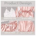 Women's Summer Sexy Pajama Set 4 Pieces: Lace Satin Silk Robe
