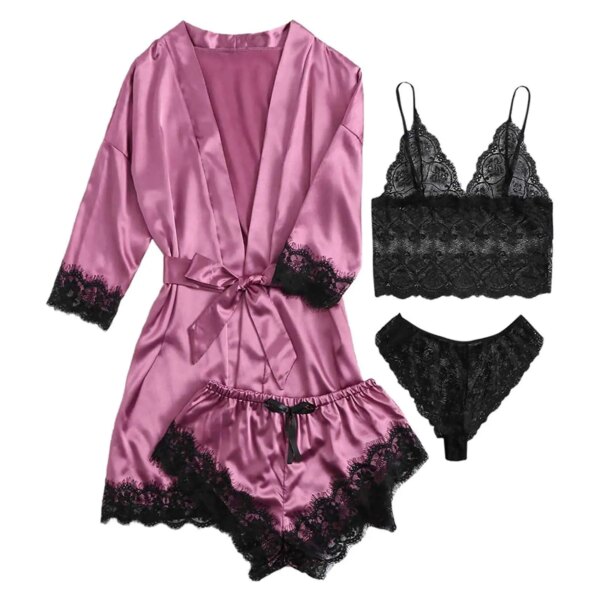 58593-ijzclt.jpg Women's Summer Sexy Pajama Set 4 Pieces: Lace Satin Silk Robe
