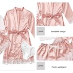 Women's Summer Sexy Pajama Set 4 Pieces: Lace Satin Silk Robe