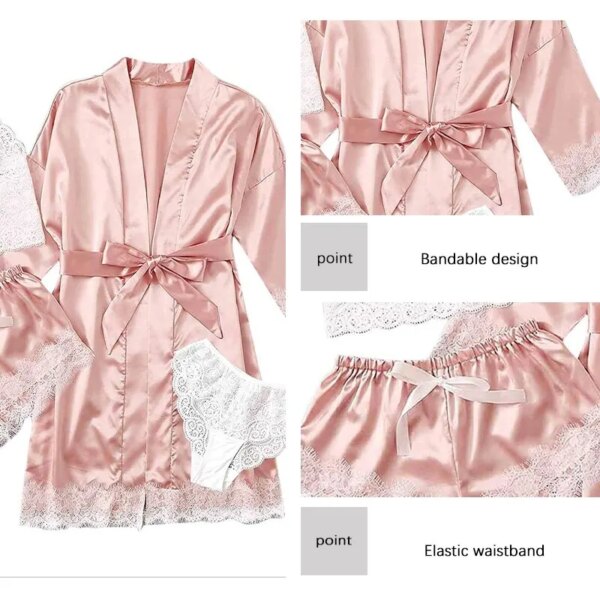 58593-rhqcfd.jpg Women's Summer Sexy Pajama Set 4 Pieces: Lace Satin Silk Robe