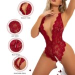 Women's Sexy Lace Lingerie Set: Deep V Bra & Bodysuit