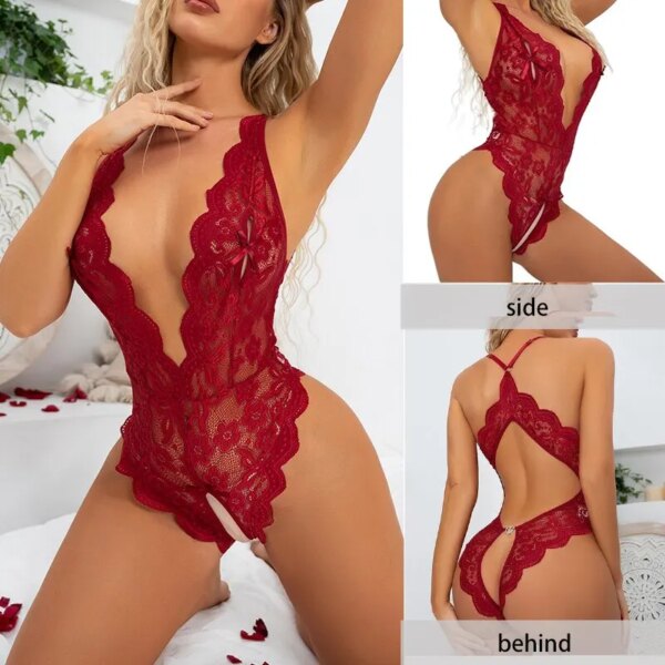 58630-s1sjwn.jpg Women's Sexy Lace Lingerie Set: Deep V Bra & Bodysuit