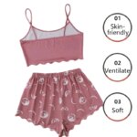 Women's Sports Camisole and Shorts Pajama Set: Pink Moon and Planet Print