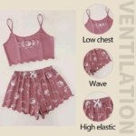 Women's Sports Camisole and Shorts Pajama Set: Pink Moon and Planet Print