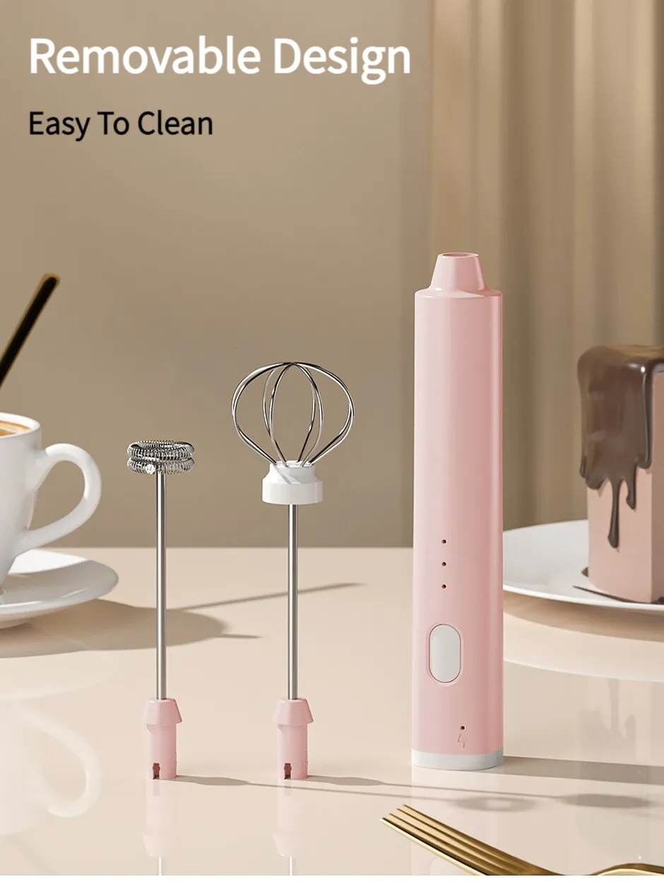 USB Rechargeable Handheld Milk Frother: 3 Speeds, Electric