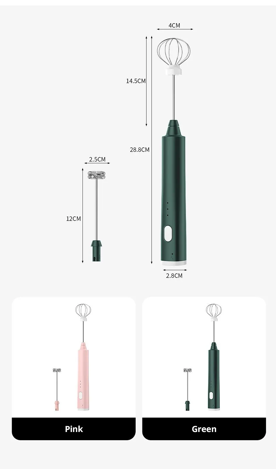 USB Rechargeable Handheld Milk Frother: 3 Speeds, Electric