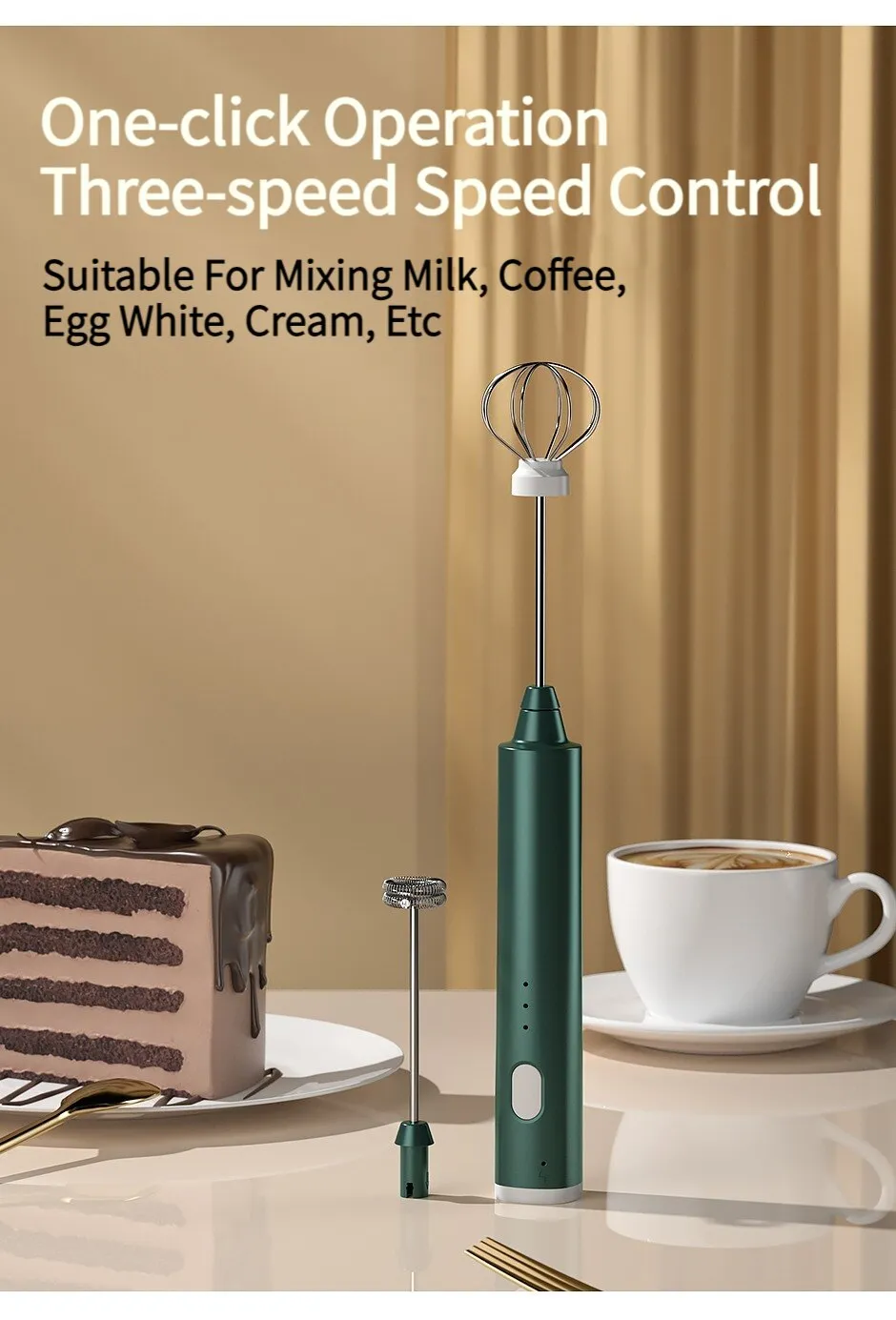 USB Rechargeable Handheld Milk Frother: 3 Speeds, Electric