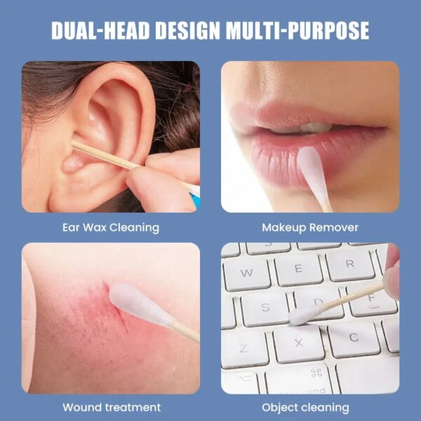 59816-tfalwh.jpg 100pcs Per Pack, 5 Packs, Double-Ended Cotton Swabs: Baby Ear Cleaning Sticks