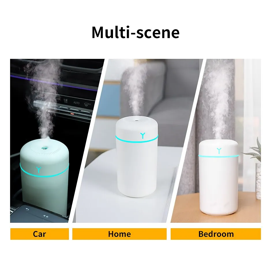 Portable 390ml Air Humidifier: Aromatherapy USB Sprayer with LED Night Lamp