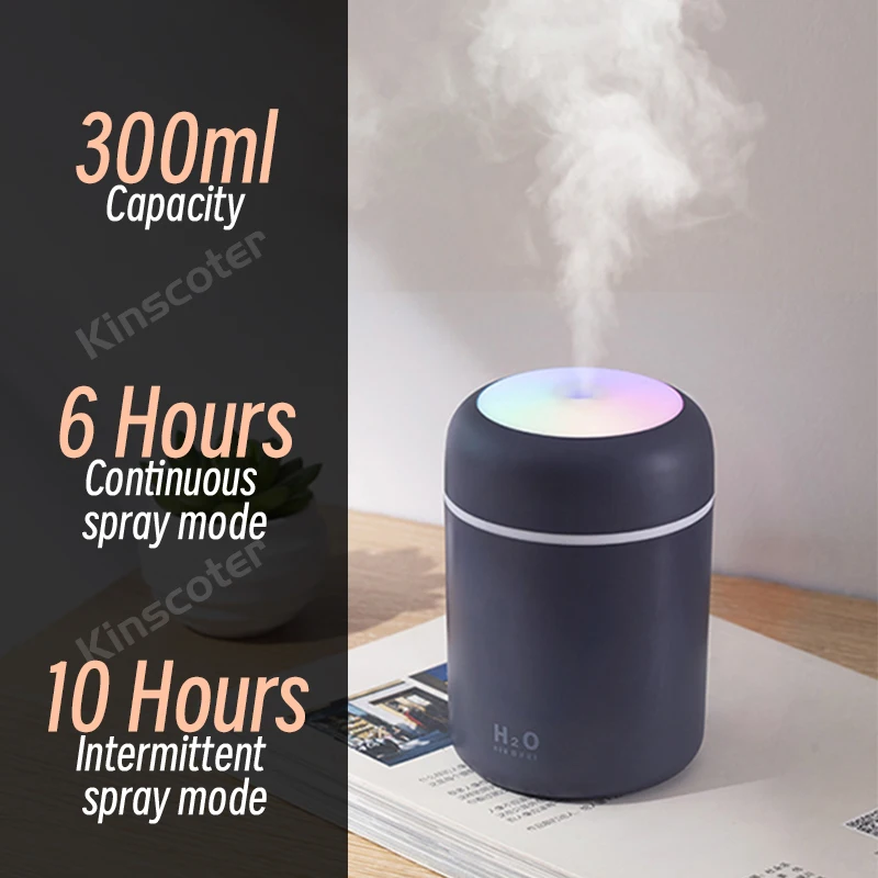 300ml H2O Air Humidifier: Portable USB Aroma Diffuser