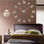 Fashionable Large Round 3D Acrylic Wall Clock: Roman Numerals Mirror Design