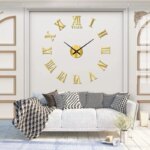 Fashionable Large Round 3D Acrylic Wall Clock: Roman Numerals Mirror Design