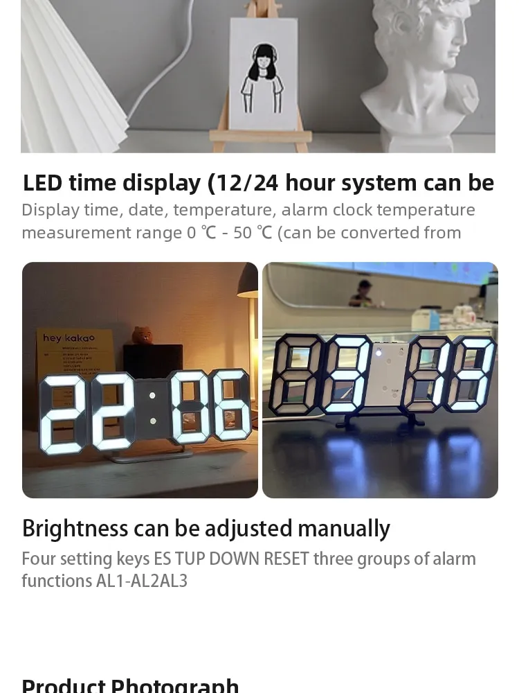 3D LED Digital Wall Clock: Luminous Fashion Multifunctional