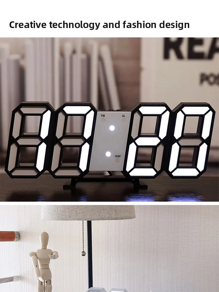 3D LED Digital Wall Clock: Luminous Fashion Multifunctional