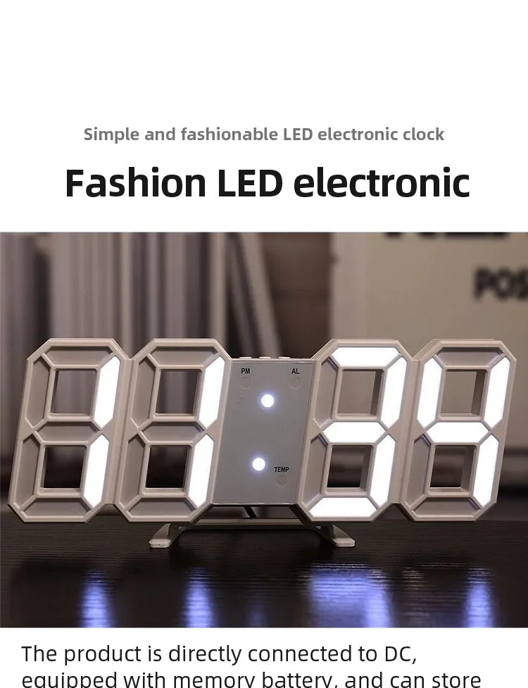 3D LED Digital Wall Clock: Luminous Fashion Multifunctional